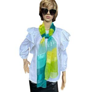 Colorful Sheer Striped Lightweight Scarf Festival Ready Green Blue Yellow